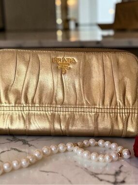 Prada Gold Ruched Leather Wallet